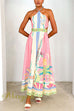 Halter Lace-up Backless Rio Print Maxi Dress