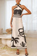 Margovil Palm Canyon Print Criss Cross Halter Maxi Dress