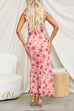 V Neck Ruffle Trim Sleeveless Floral Print Maxi Dress