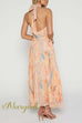 Halter Bow Neck Backless Beck Print Swing Maxi Dress