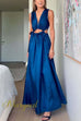 Deep V Neck Drawstring Cut Out Sleeveless Maxi Dress