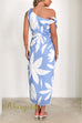 Tie Knot One Shoulder Abstract Leaf Print Midi Dress