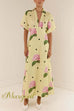 Collared V Neck Short Sleeves Floral Print Maxi Dress