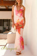 Halter Cowl Neck Floral Print Bodycon Maxi Dress