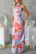 Bow Knot Halter Sleeveless Floral Print Maxi Dress