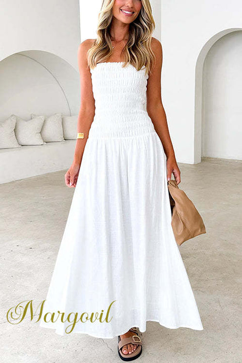 Frilled Strapless Tube Swing Maxi Dress