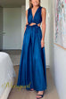 Deep V Neck Drawstring Cut Out Sleeveless Maxi Dress