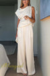 Asymmetric Shoulder Pullover Top and Elastic Waist Wide Leg Pants Set