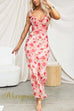 V Neck Ruffle Trim Sleeveless Floral Print Maxi Dress