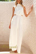 Sleeveless Tie Neck Cut Out Waist Wide Leg Jumpsuit