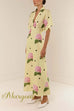 Collared V Neck Short Sleeves Floral Print Maxi Dress