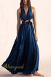 Deep V Neck Drawstring Cut Out Sleeveless Maxi Dress