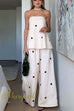 Margovil Polka Dot Strapless Top and Wide Leg Palazzo Pants Set