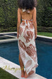 Halter V Neck Backless Side Slit Print Maxi Dress