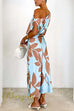 Off Shoulder Waisted Print Maxi Dress