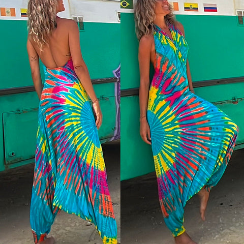 Margovil Halter Sleeveless Hippie Tie  Dye Jumpsuit