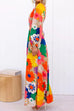 Chic Long Sleeve Cutout Back Waist Floral Print Maxi Dress