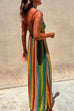 Spaghetti Strap Sleeveless Bow Design Colorful Striped Maxi Vacation Dress