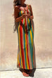 Spaghetti Strap Sleeveless Bow Design Colorful Striped Maxi Vacation Dress