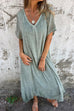 Margovil V Neck Loose Fit Cotton Linen Midi Dress