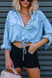 Margovil Long Sleeves Drawstring Hem Cropped Denim Shirt