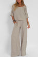 Margovil Round Neck 3/4 Sleeves Pullovers Wide Leg Pants Cotton Linen Set