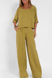 Margovil Round Neck 3/4 Sleeves Pullovers Wide Leg Pants Cotton Linen Set