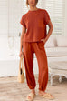 Margovil Short Sleeves Ribbed Knit Pullover Ruched Harem Pants Set