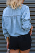 Margovil Long Sleeves Drawstring Hem Cropped Denim Shirt