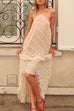 Margovil Halter Backless Ruffle Trim Swing Maxi Beach Cover Up Dress