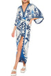 Margovil V Neck Kimono Sleeves Tie Waist Printed Wrap Dress