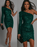 Margovil One Shoulder Long Sleeve Tulip Sequin Bodycon Dress