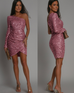 Margovil One Shoulder Long Sleeve Tulip Sequin Bodycon Dress