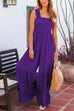 Margovil Wide Straps Smocked High Waist Ruffle Wide Leg Jumpsuit