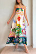 Margovil High Waist Cartoon Printed Swing Maxi Cami Dress