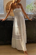 Margovil Strapless Tube Hollow Out Lace Splice Tiered Maxi Dress