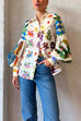 Margovil Balloon Long Sleeve Graffiti Printed Blouse Shirt