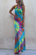 Margovil Sleeveless Halter Backless Maxi Tie Dye Dress