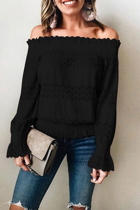 Margovil Off Shoulder Lace Splice Ruffle Top