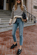 Margovil Striped Tuetleneck Side Split Pullover Sweater