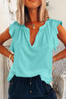 Margovil V Neck Solid Ruffle T-shirt