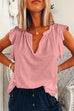 Margovil V Neck Solid Ruffle T-shirt