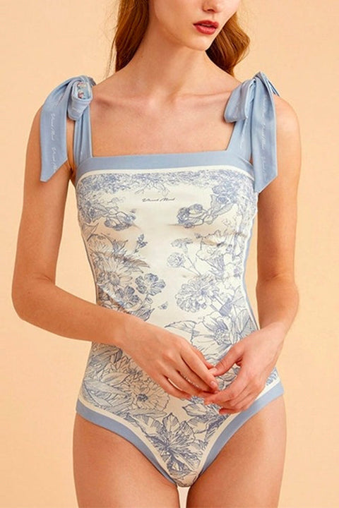 Margovil Bow Shoulder Floral Print One-piece Swimsuit