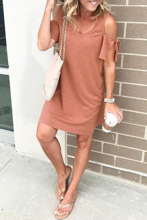 Margovil Cold Shoulder Short Sleeve Solid Dress