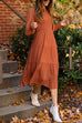 Margovil Crewneck Frill Smocked Lantern Sleeve Swing Dress