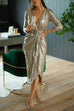 Margovil Wrap V Neck Long Sleeve Tie Waist Sequin Dress