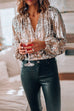 Margovil Stylish V Neck Long Sleeve Sequin Splice Top