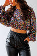 Margovil Crewneck Flare Long Sleeve Sequin Crop Top