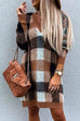 Margovil V Neck Long Sleeve Plaid Sweater Dress