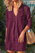 Margovil V Neck Long Sleeve Cotton Linen Dress